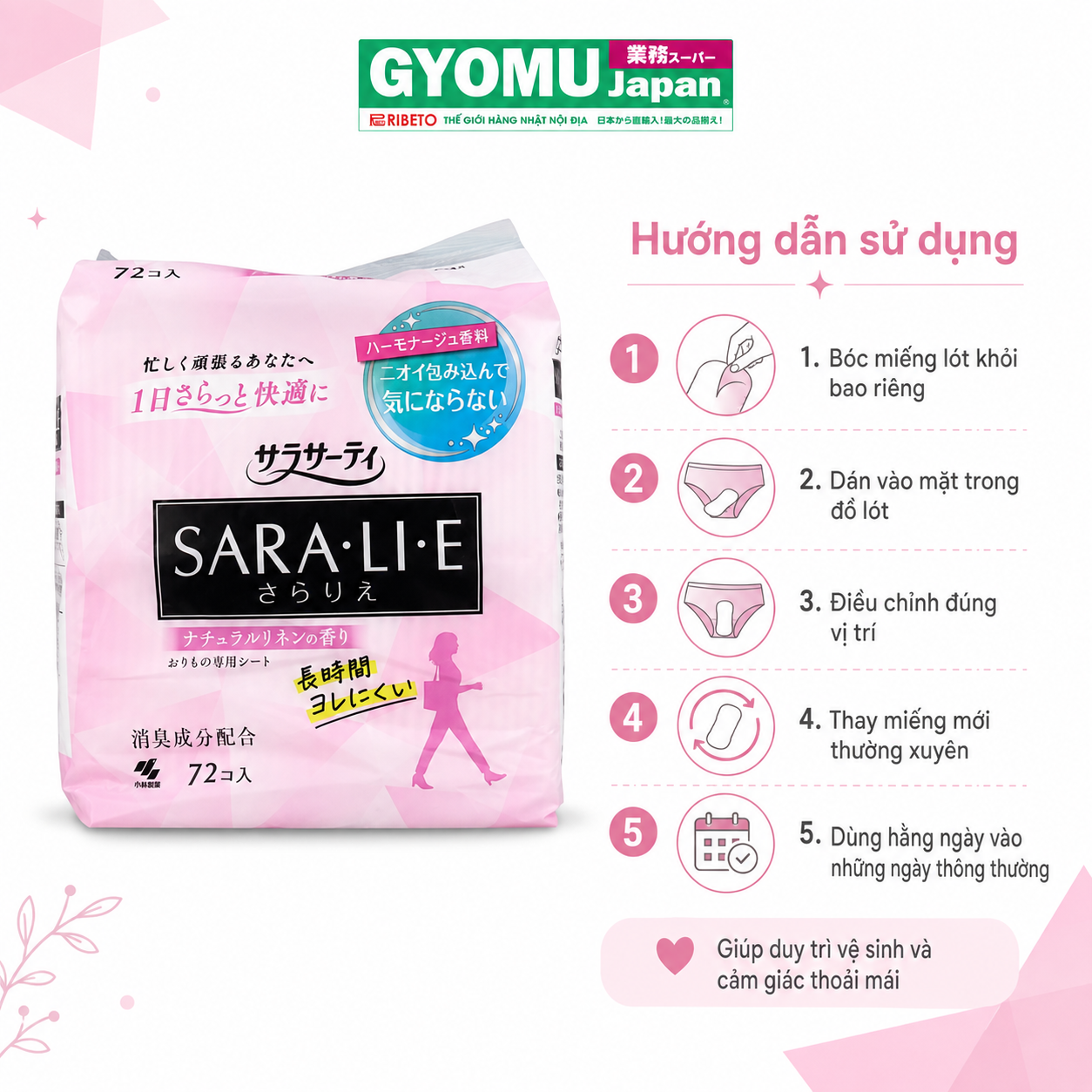 KOBAYASHI_Băng vệ sinh SARALIE hàng ngày hương vải lanh tự nhiên 72P