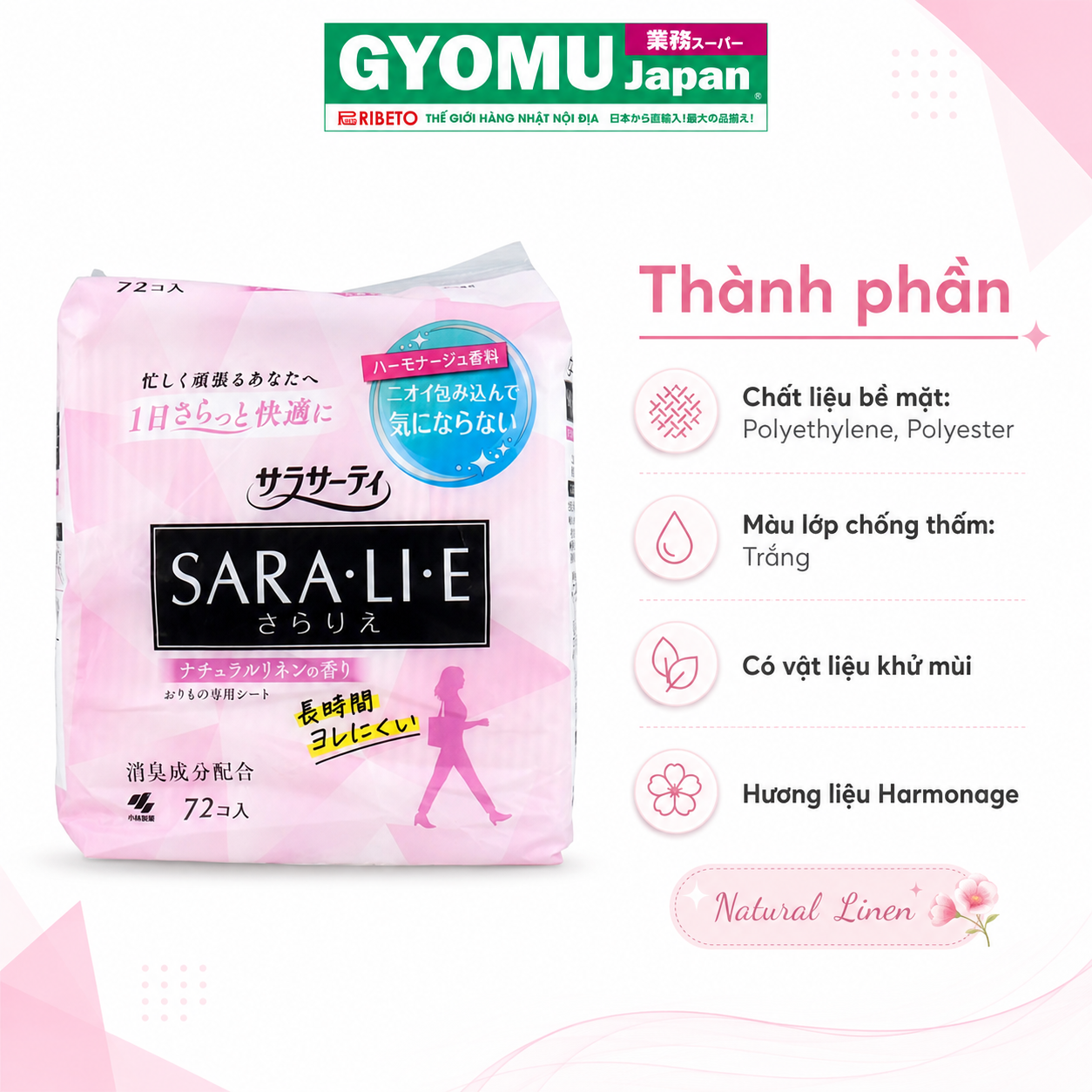 KOBAYASHI_Băng vệ sinh SARALIE hàng ngày hương vải lanh tự nhiên 72P