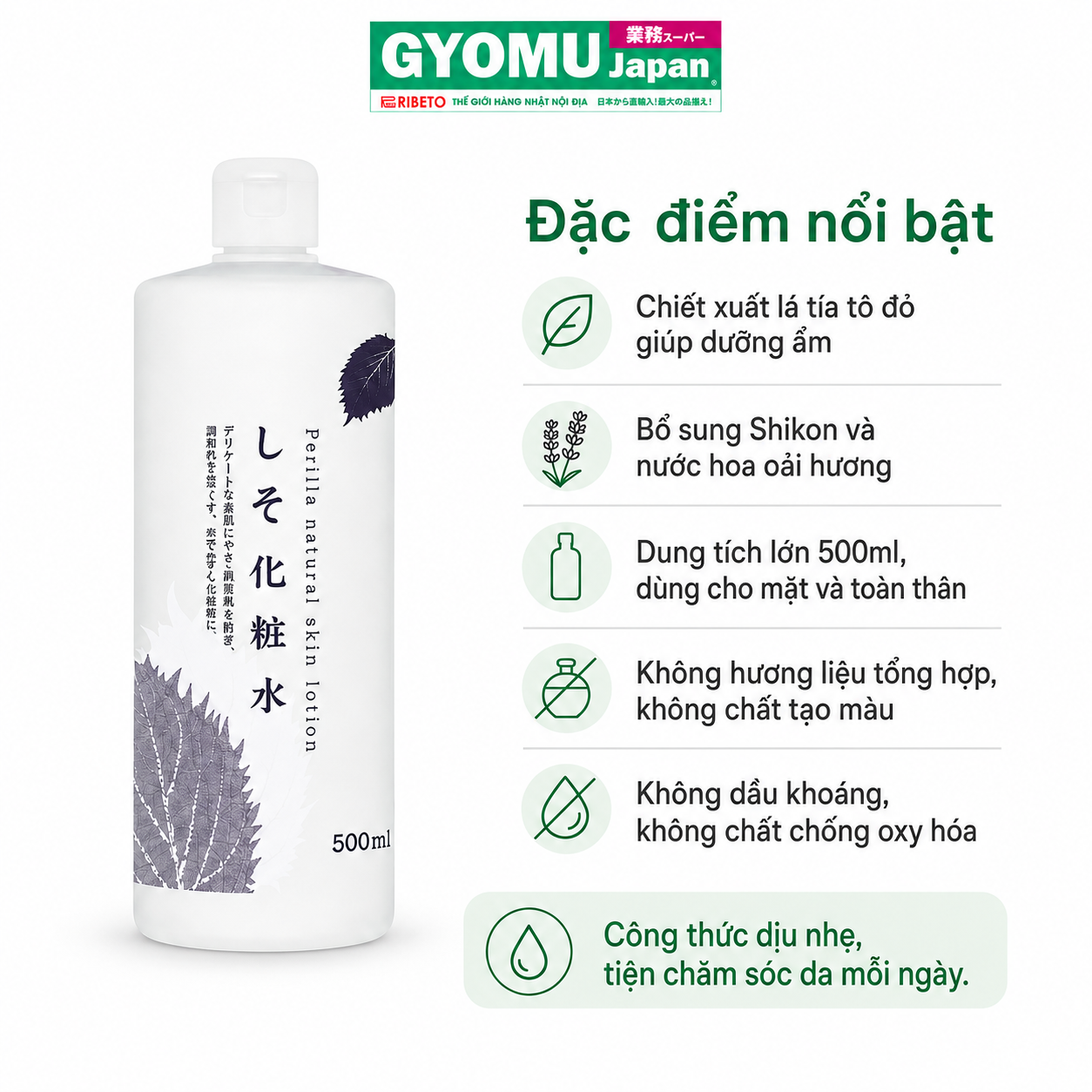NATURAL_Nước hoa hồng tía tô RS 500ml