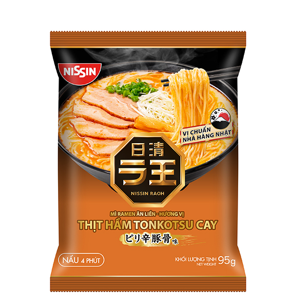 NISSIN ROAH_Mì ramen ăn liền hương vị thịt hầm tonkotsu cay 95g