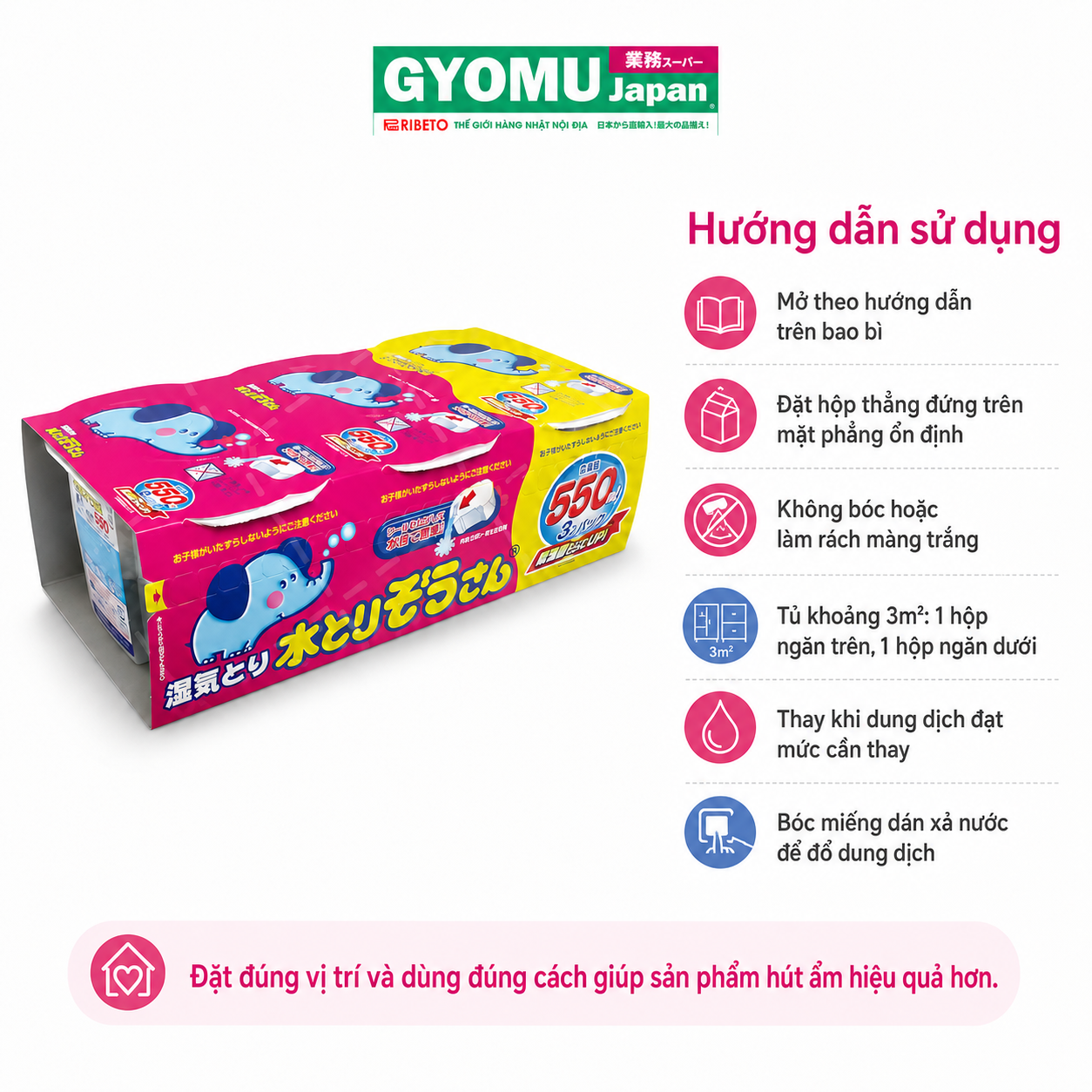 OKAMOTO_Set 3 Hộp hút ẩm (Dạng hạt-TP: Calcium chloride, chất khử mùi, chất chống mốc) 550ml