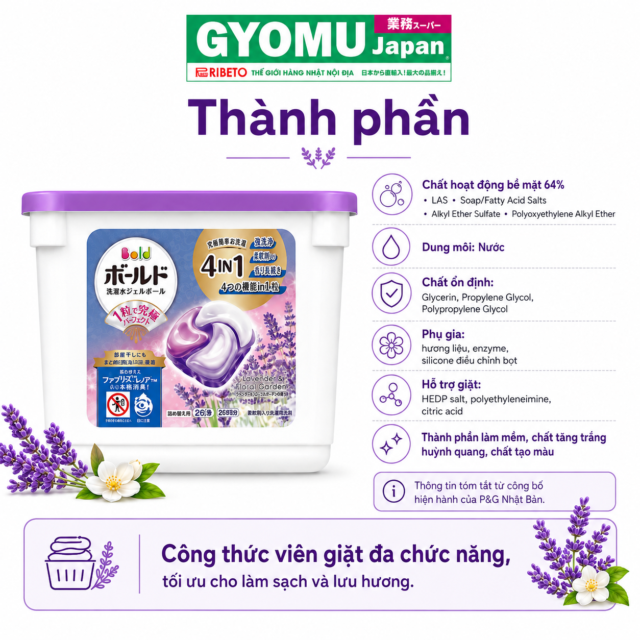 P&G_Viên giặt Bold tím hương hoa Lavender trắng và hoa nhài 13 viên