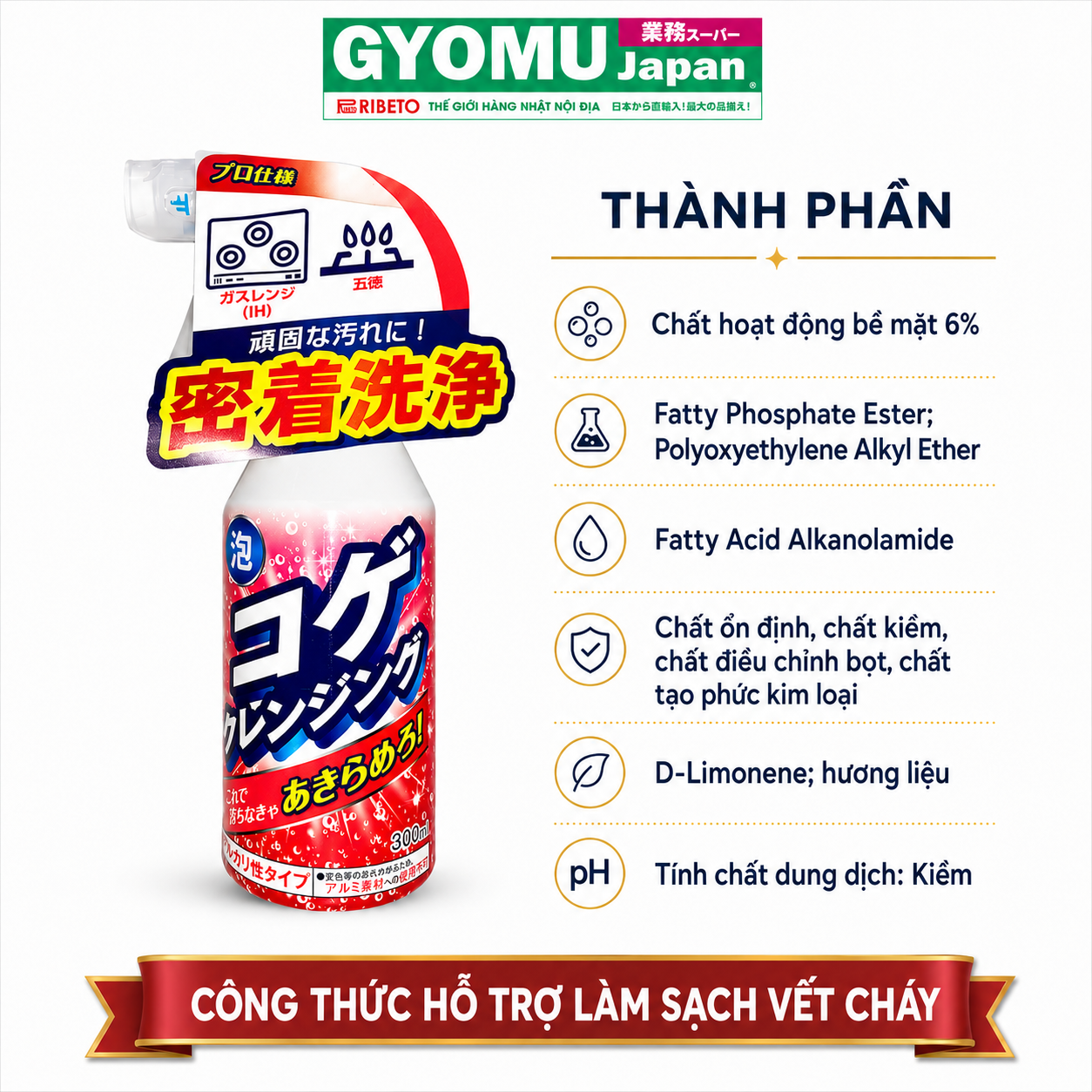 YUWA_Nước tẩy rửa và vệ sinh đồ dùng nhà bếp (Chai xịt dạng bọt) 300ml