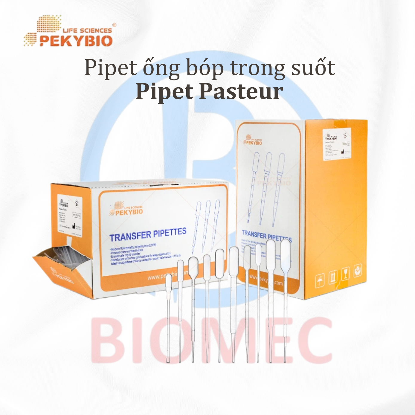 Pipet ống bóp nhựa trong suốt (Pipet Pasteur) 2ml, không tiệt trùng