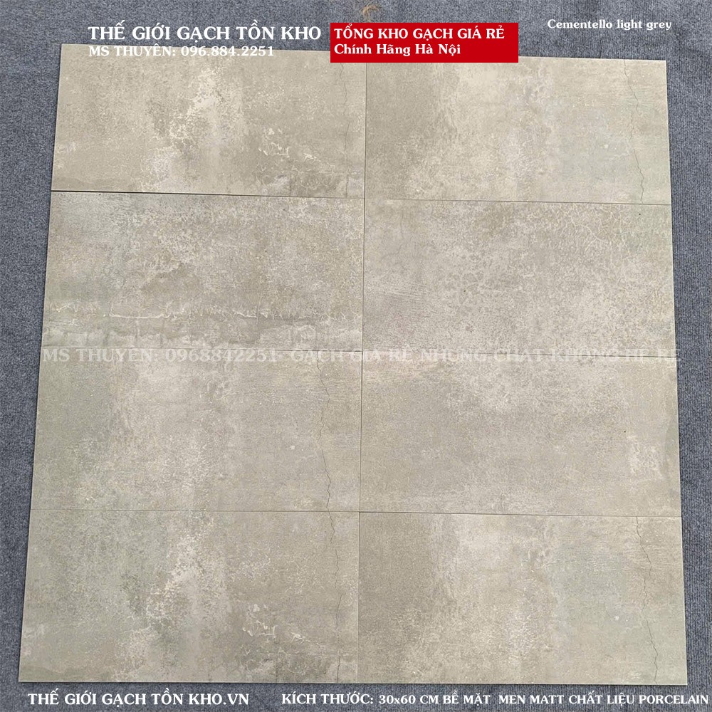 Gạch giả xi măng 30x60 Cementello light grey A1