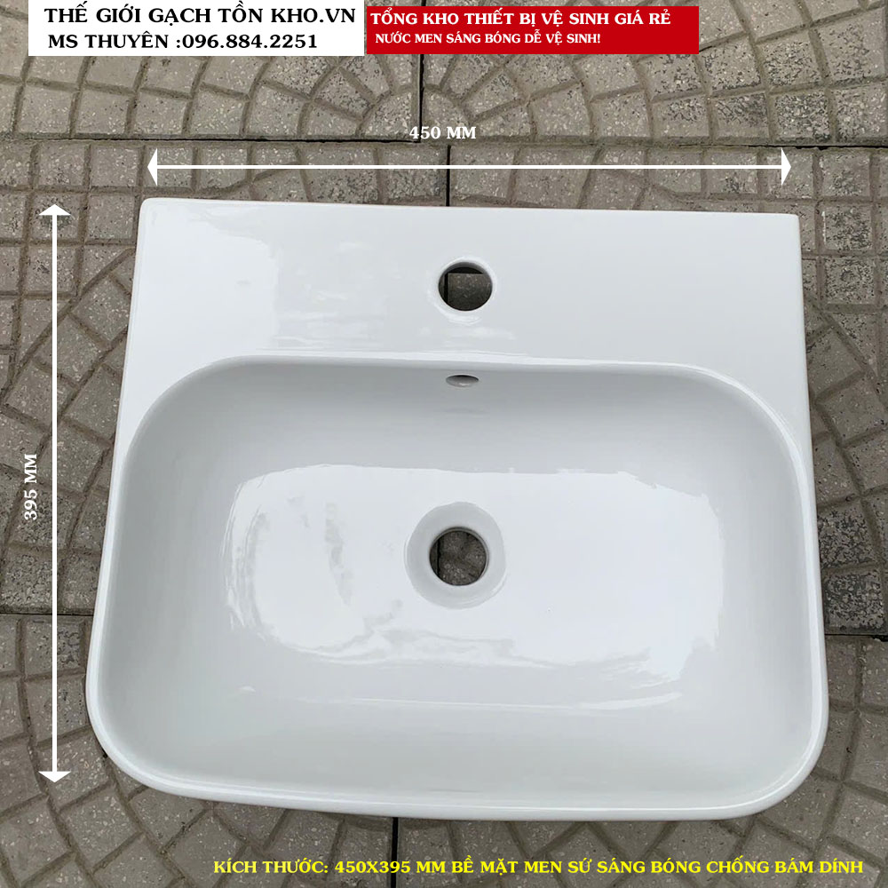 Chậu Vuông lavabo Treo tường 1 lỗ thái bình KT 450X395 MM