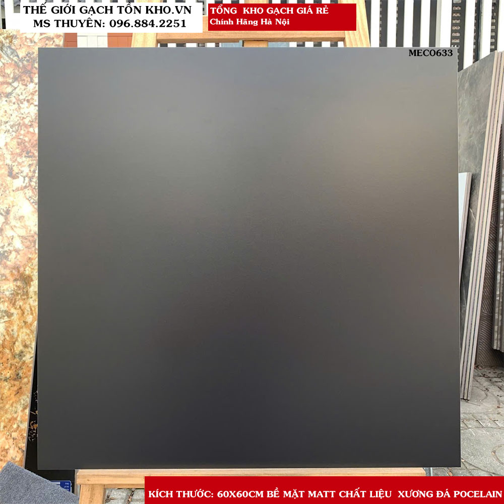 Gạch lát nền màu đen tuyền men matt 60x60 cm mikado giá rẻ MECO633 Loại 1