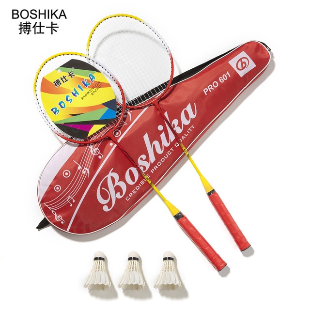 Bộ Vợt Cầu Lông Boshika 601 Pro Siêu Nhẹ Vợt Căng Đét Dành Cho Luyện Tập + Tặng 03 Quả Cầu Lông - Màu Đỏ