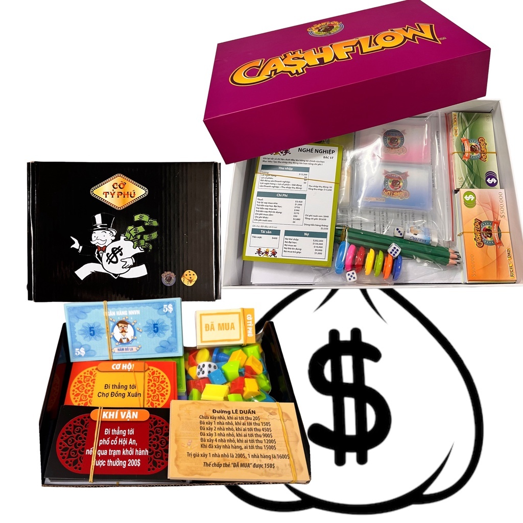 Combo boardgame tài chính CashFlow và cờ Tỷ phú bản tiếng Việt (Hộp đen)