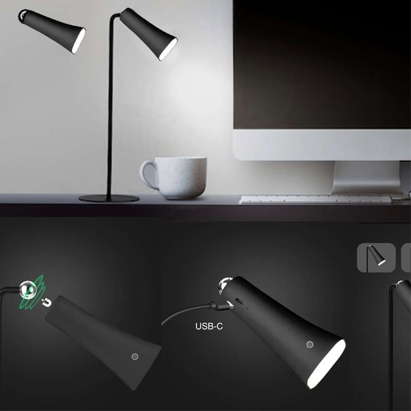 Đèn Chống Cận Bảo Vệ Mắt, Đèn Bàn Học Tích Điện 1800Mh 4 Trong 1 - Màu Đen