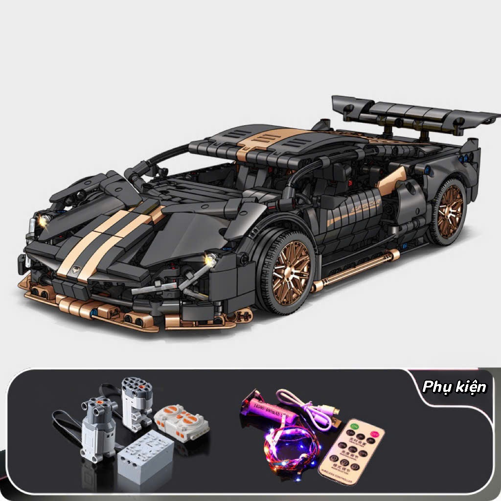 Đồ chơi lắp ráp mô hình siêu xe Lamborghini có điều khiển từ xa và đèn