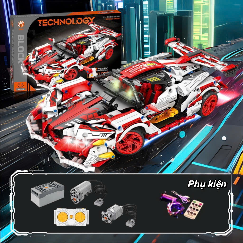 Đồ chơi lắp ráp xe đua thể thao Apollo cao cấp kèm đèn và điều khiển từ xa