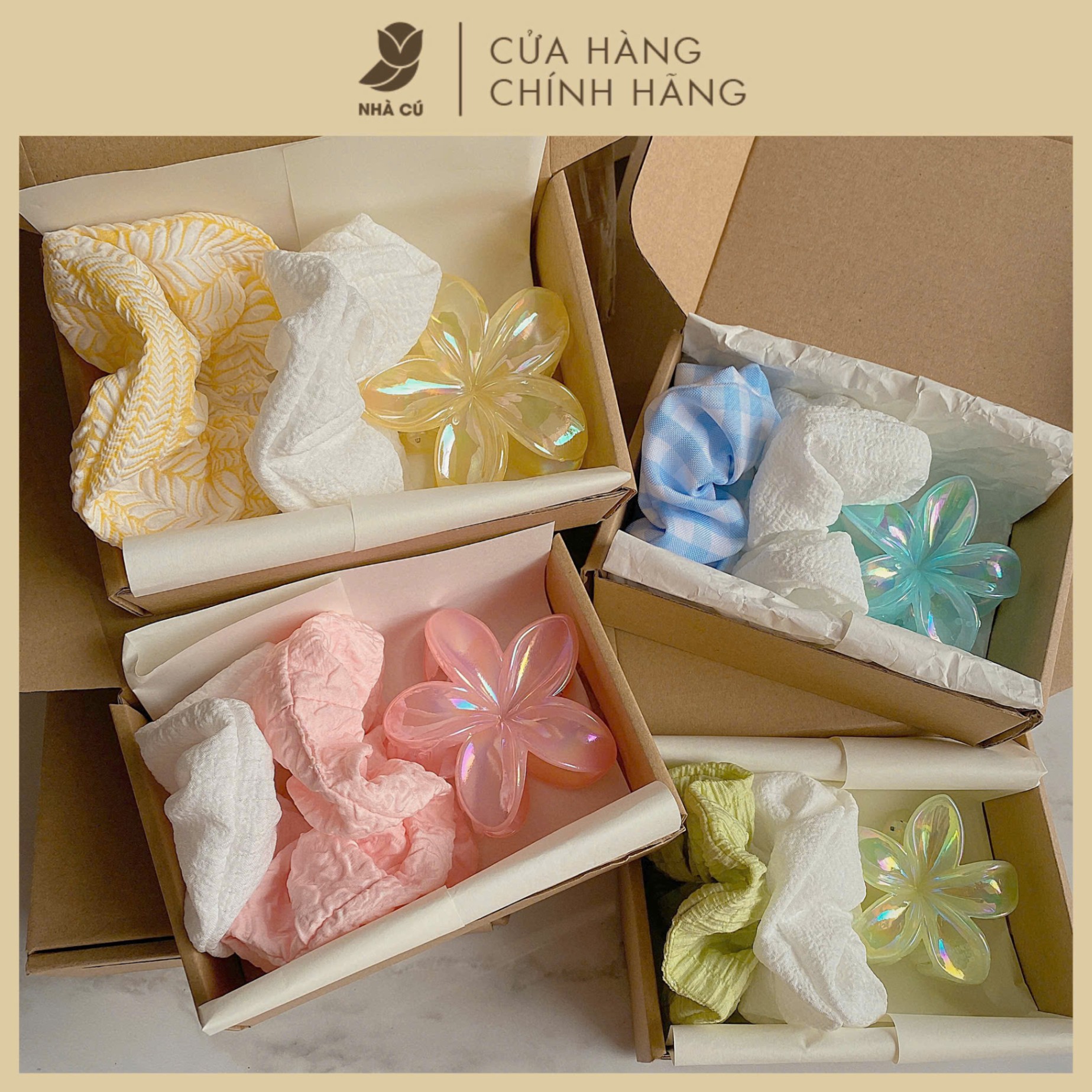 HỘP KẸP TÓC CỘT TÓC HOA SỨ SCRUNCHIE