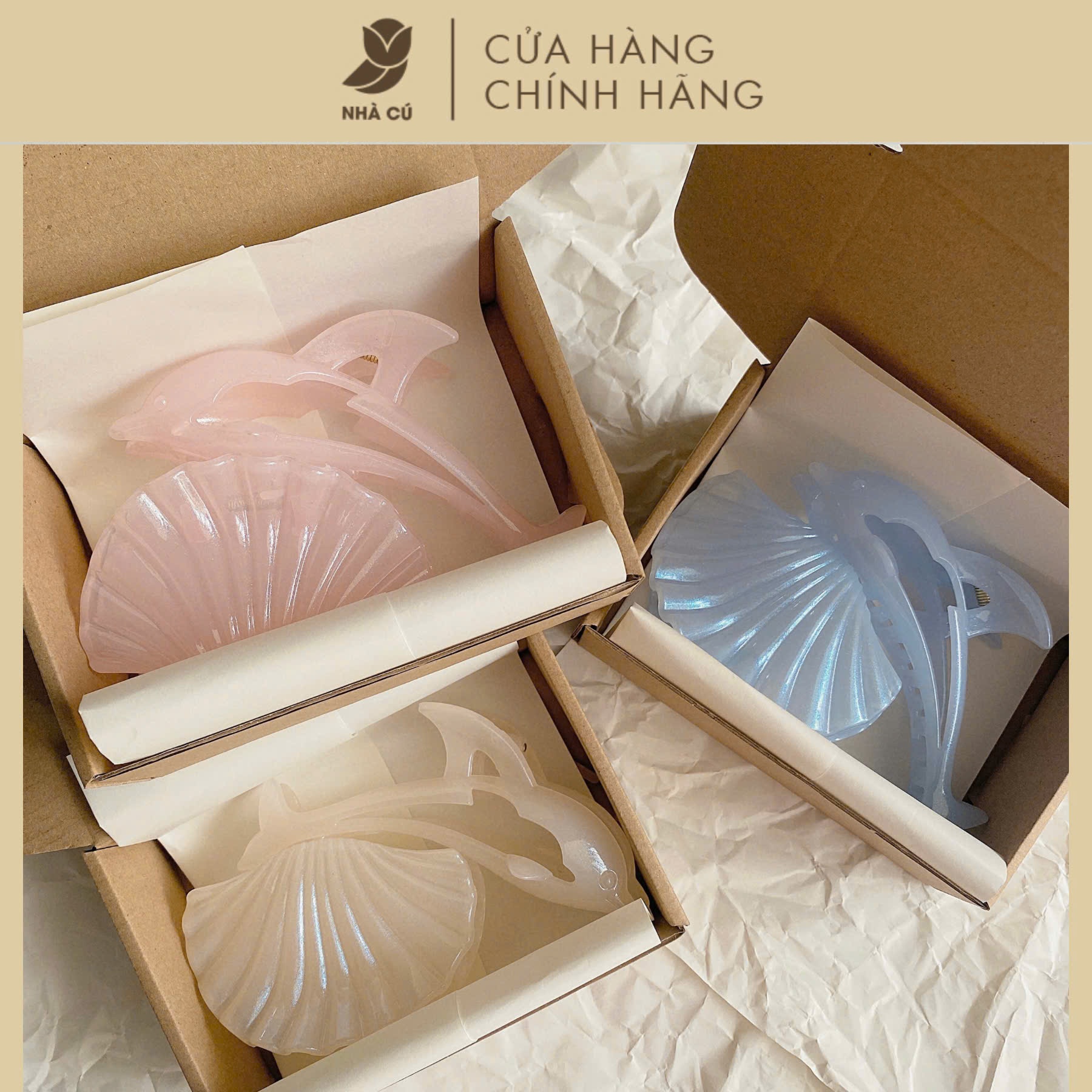 KẸP TÓC HOLO HÌNH CÁ HEO VỎ SÒ 6056