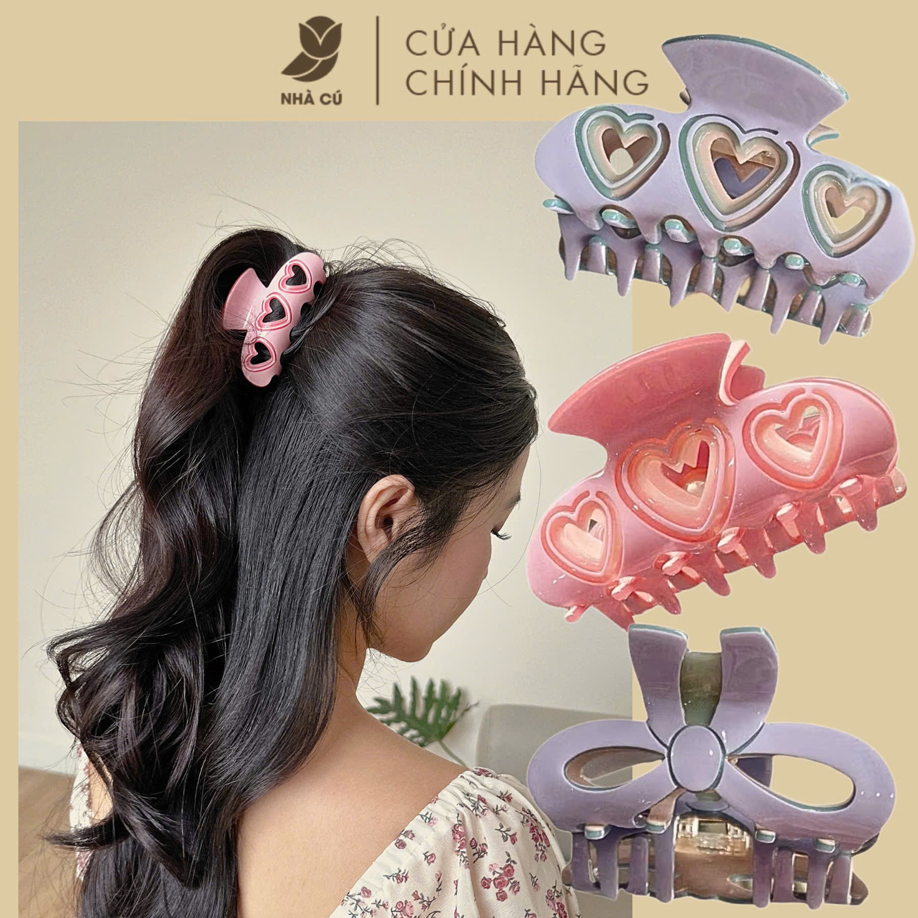 KẸP TÓC DÀI 3 TIM & NƠ 6108