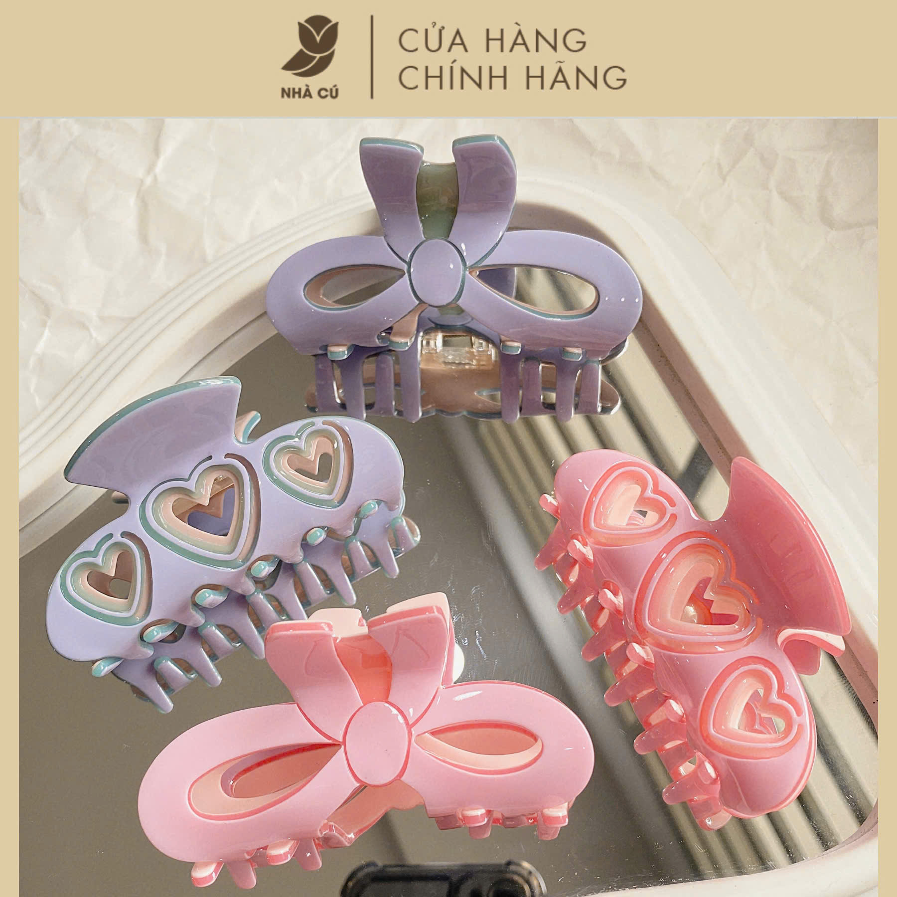 KẸP TÓC DÀI 3 TIM & NƠ 6108