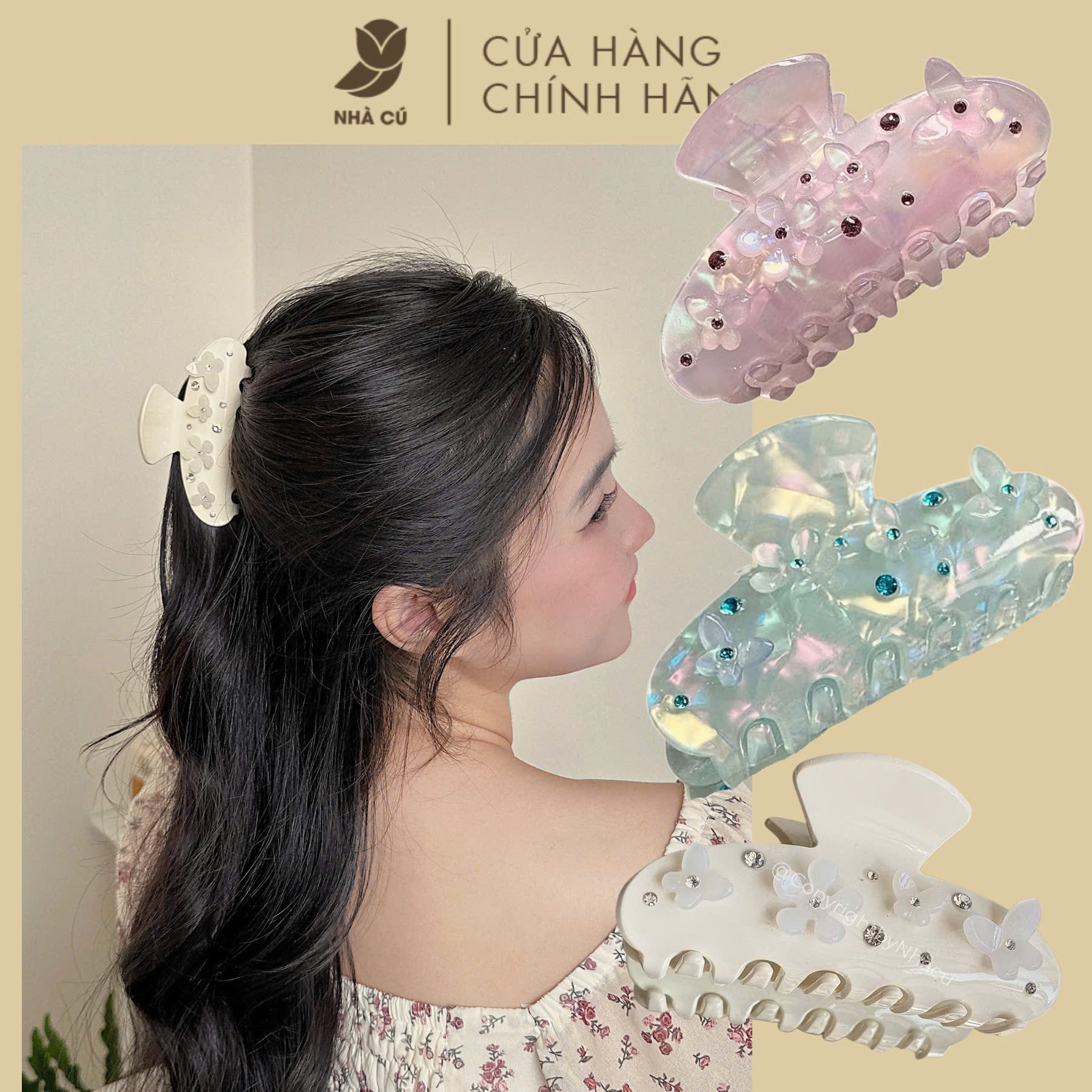 KẸP TÓC DÀI XÀ CỪ ĐÍNH ĐÁ HOA BƯỚM NỔI 6103