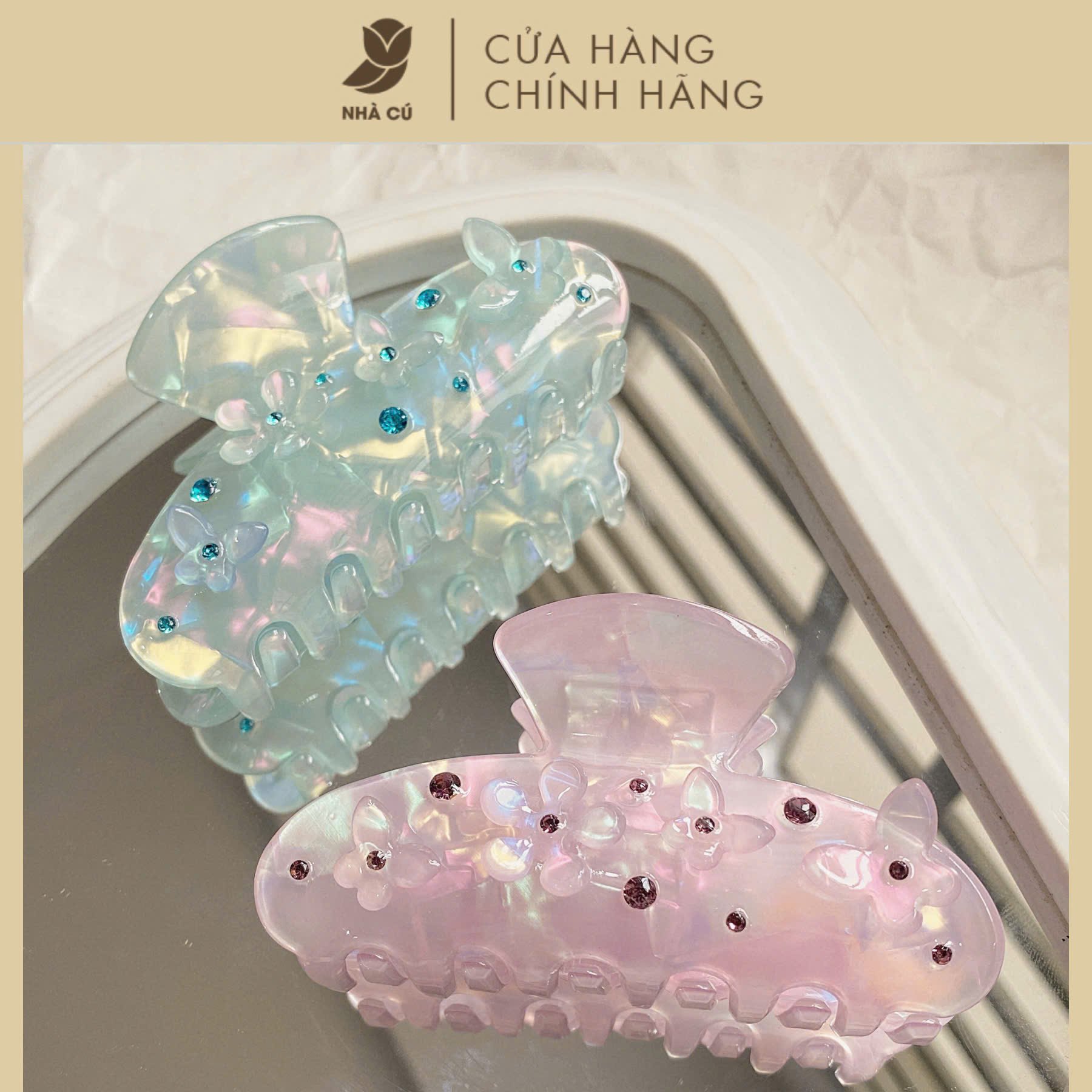 KẸP TÓC DÀI XÀ CỪ ĐÍNH ĐÁ HOA BƯỚM NỔI 6103