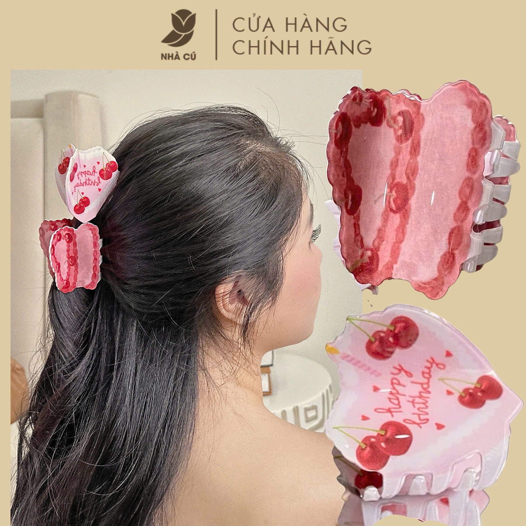 KẸP TÓC HÌNH CÁNH BƯỚM IN CHERRY 6107