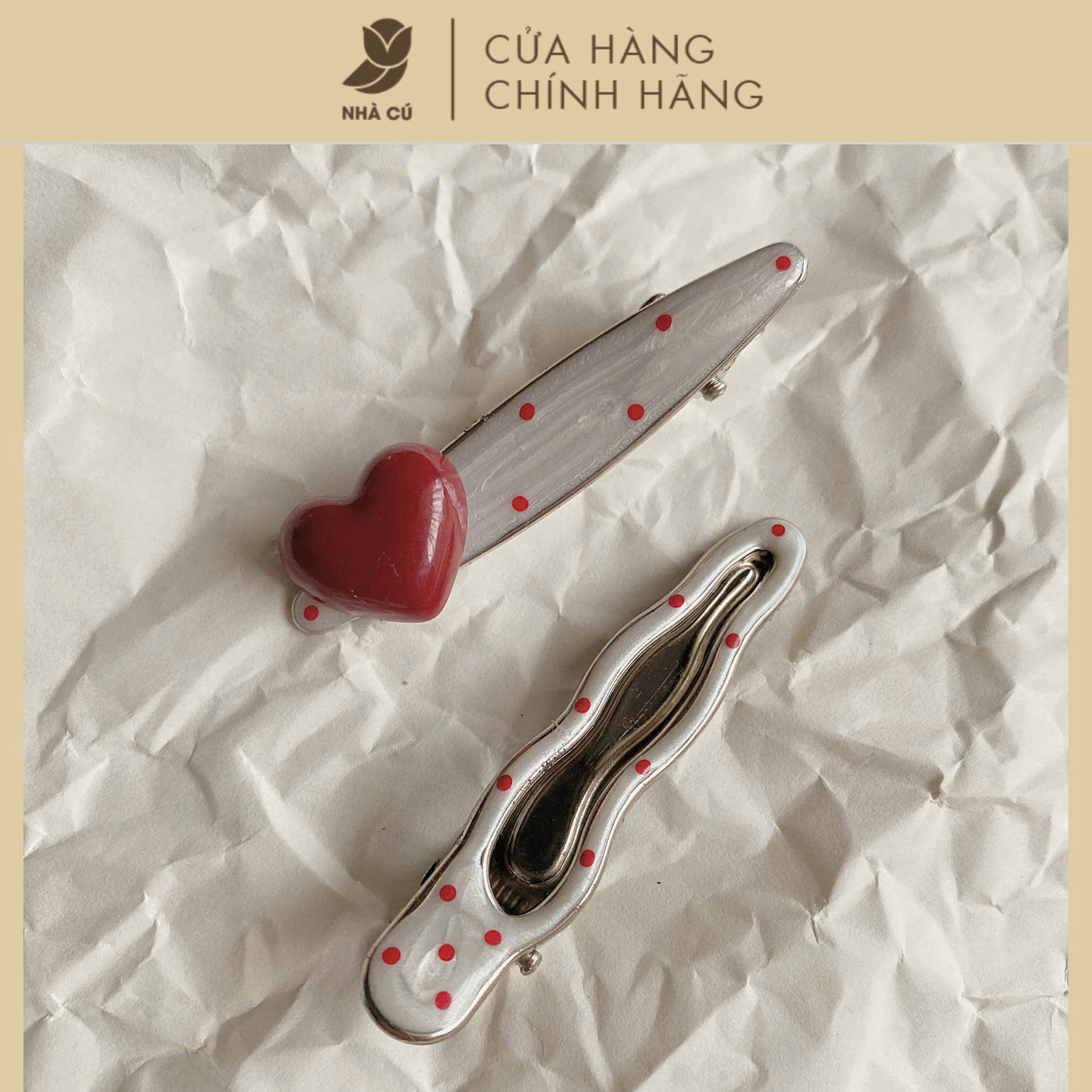 SET 2 KẸP MÁI CHẤM BI ĐỎ 6118