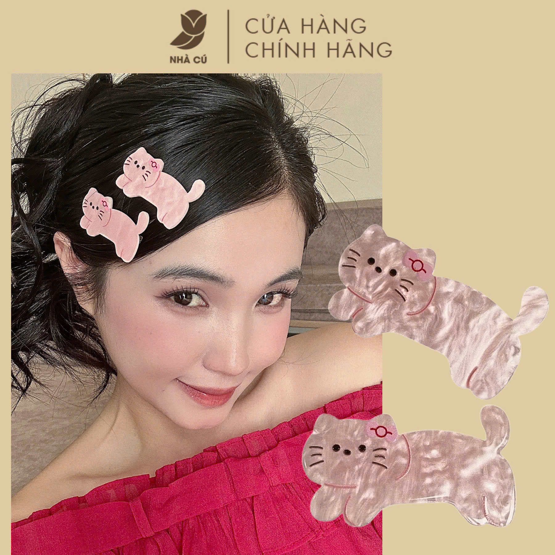SET 2 KẸP MÁI XÀ CỪ MÈO HỒNG 6078