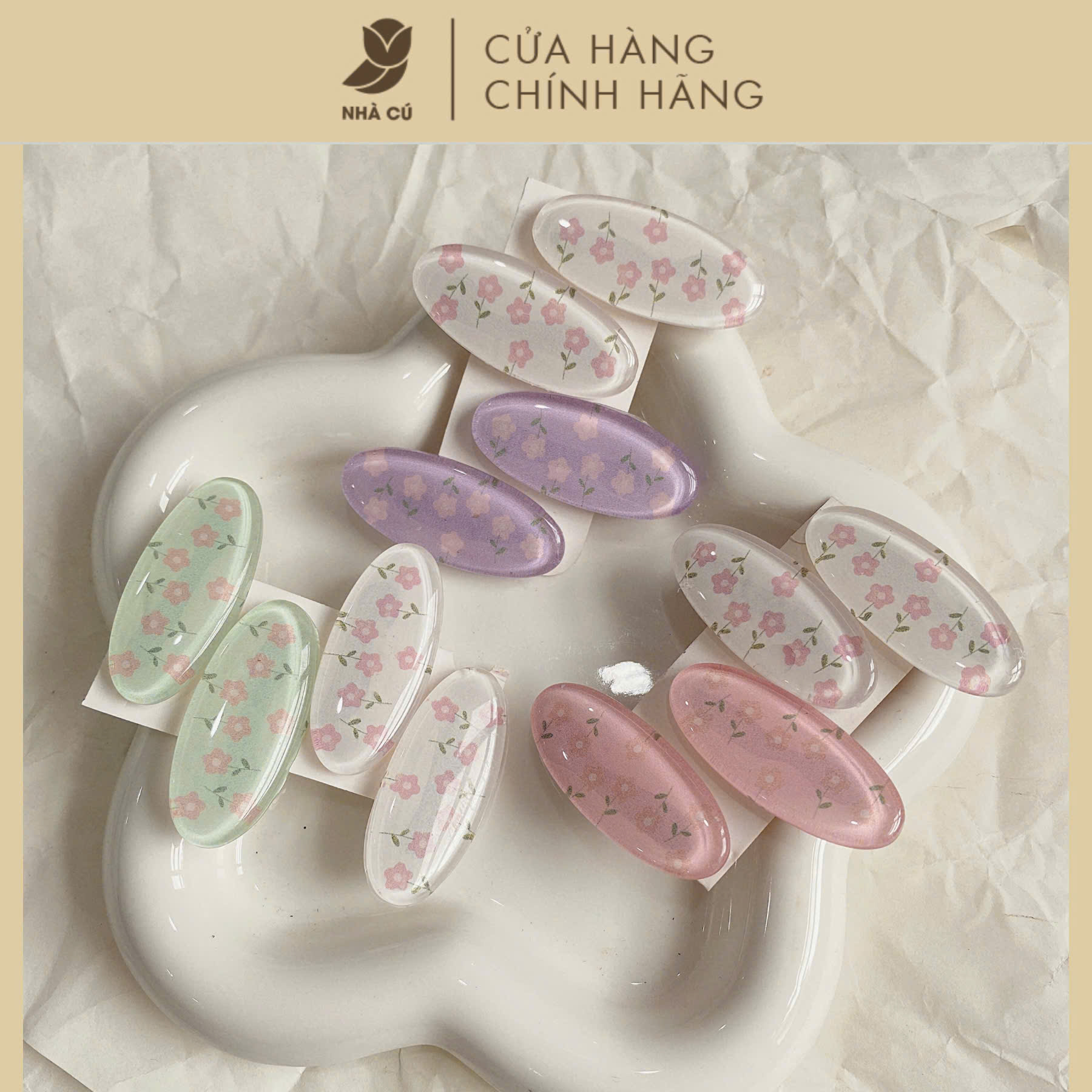 SET 4 KẸP MÁI HÌNH THOI IN HOA 6095