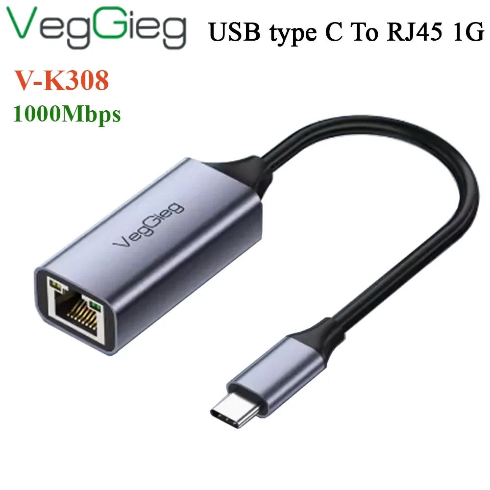 Cáp chuyển USB Type C ra Lan 1000Mbps VEGGIEG V-K308