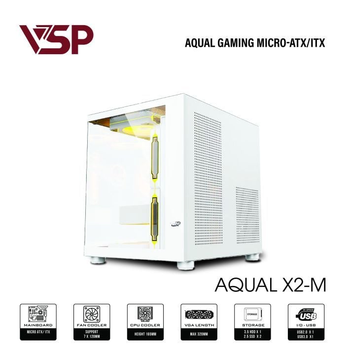 Case Aqual X2-M (Micro-ATX) - Trắng