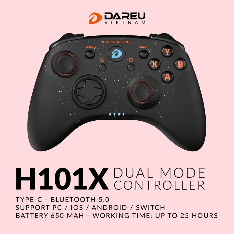 Tay cầm chơi game DareU không dây H101X - Dual mode: Type-C, Bluetooth - Đen