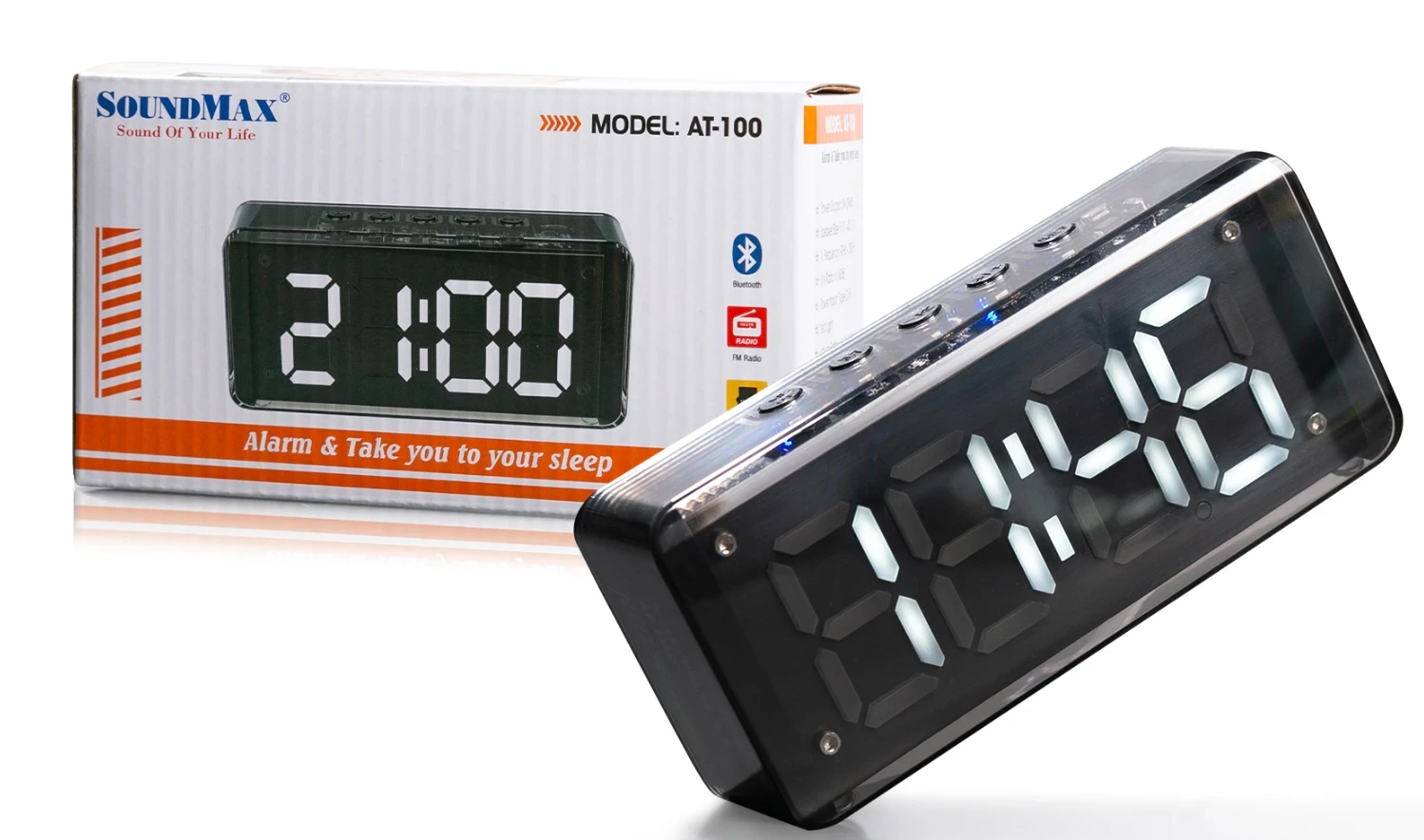 Loa SoundMax AT-100 3W (Báo thức, Bluetooth, thẻ TF, Đài FM)