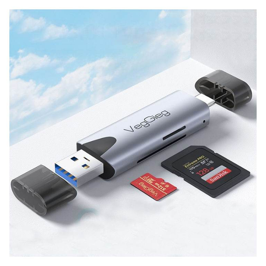 Đầu Đọc Thẻ Nhớ Đa Năng USB/USB Type C 2 in 1 SD/TF VEGGIEG V-C305