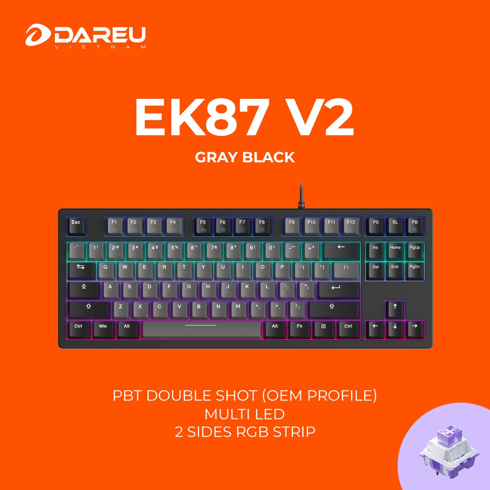 Bàn phím cơ Gaming Dareu EK87 V2 - Gray Black - Dream Switch