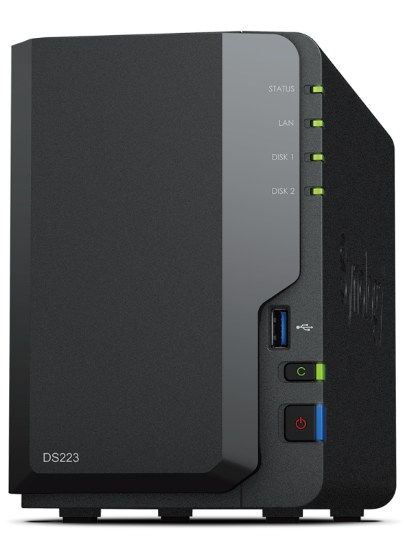 Bộ lưu trữ mạng Synology DS223 2-bay DiskStation, Realtek RTD1619B quad-core processor, 2GB non-ECC DDR4 (non-upgradable)