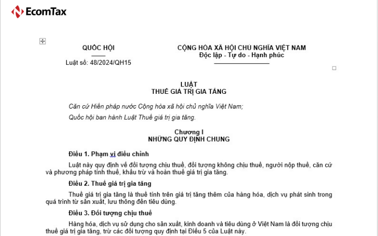 Luật thuế GTGT (VAT) - Luật số 48/2024/QH15
