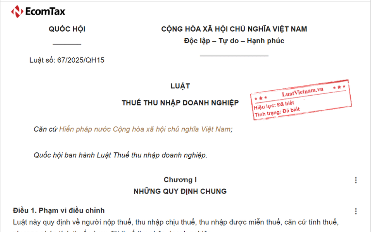 Thuế TNDN (CIT) - Luật số 67/2025/QH15