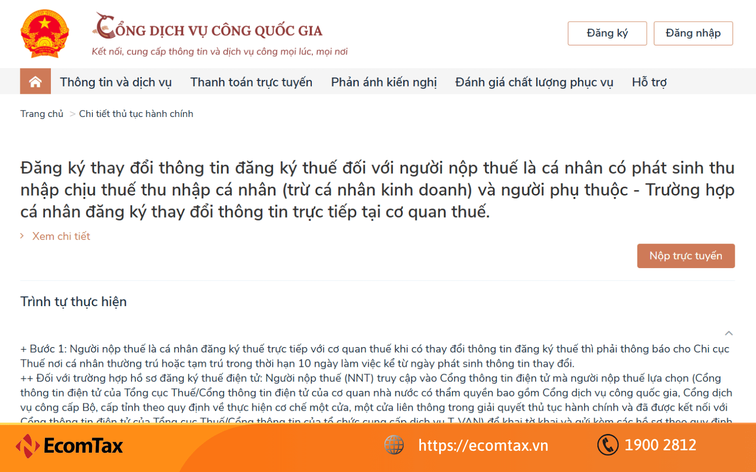 Thay đổi thông tin mã số thuế cá nhân online