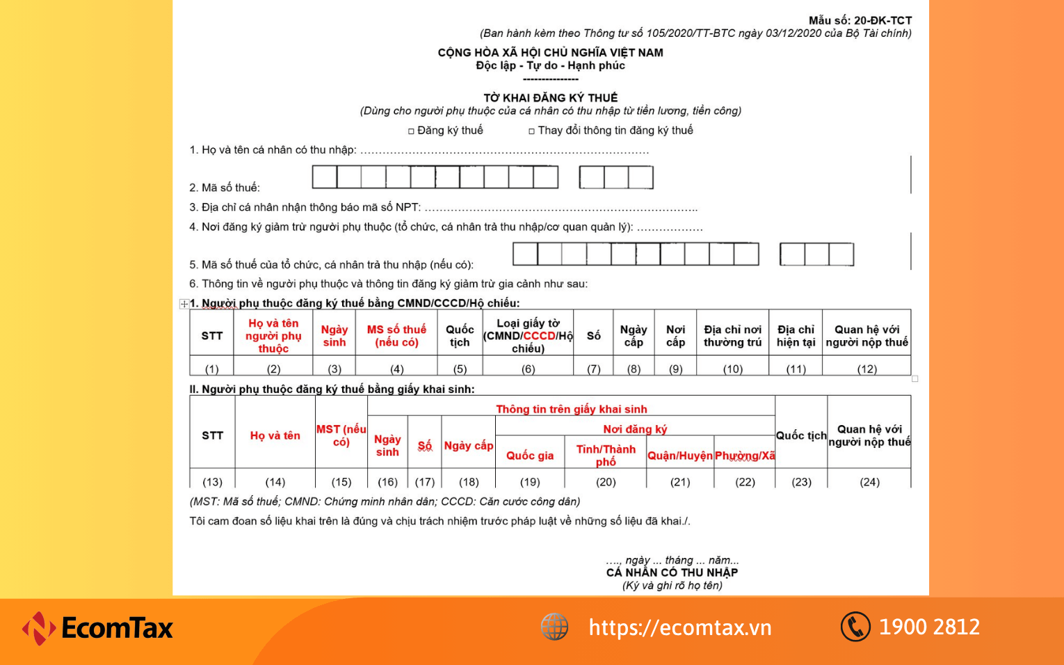 Mẫu 20-ĐK-TCT