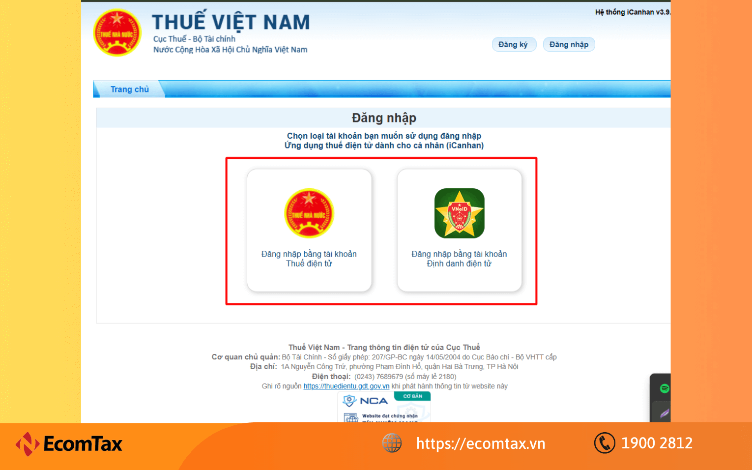 Đăng nhập trực tiếp tại Cổng thông tin điện tử Tổng cục Thuế