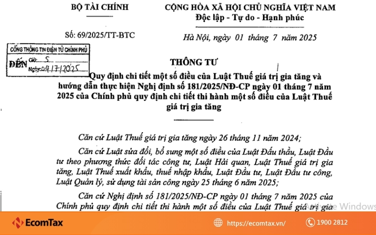 Thông tư 69/2025/TT-BTC