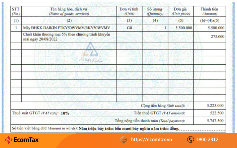 Ghi chiết khấu lên hóa đơn