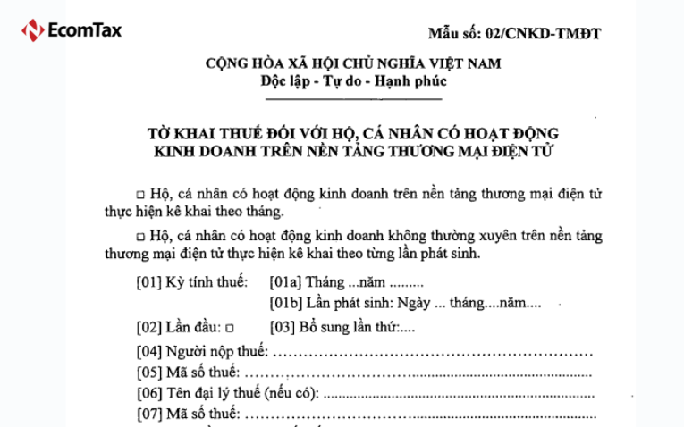 Tờ khai thuế khi bán trên facebook, zalo