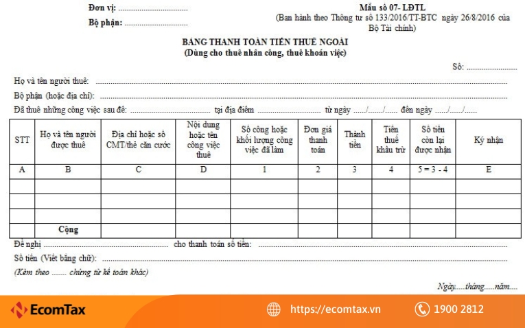 Bảng thanh toán tiền thuê ngoài là gì?