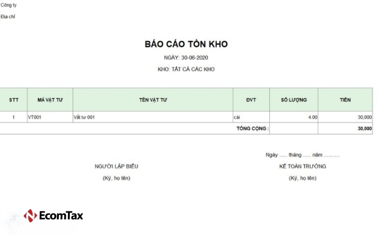 Mẫu báo cáo tồn kho