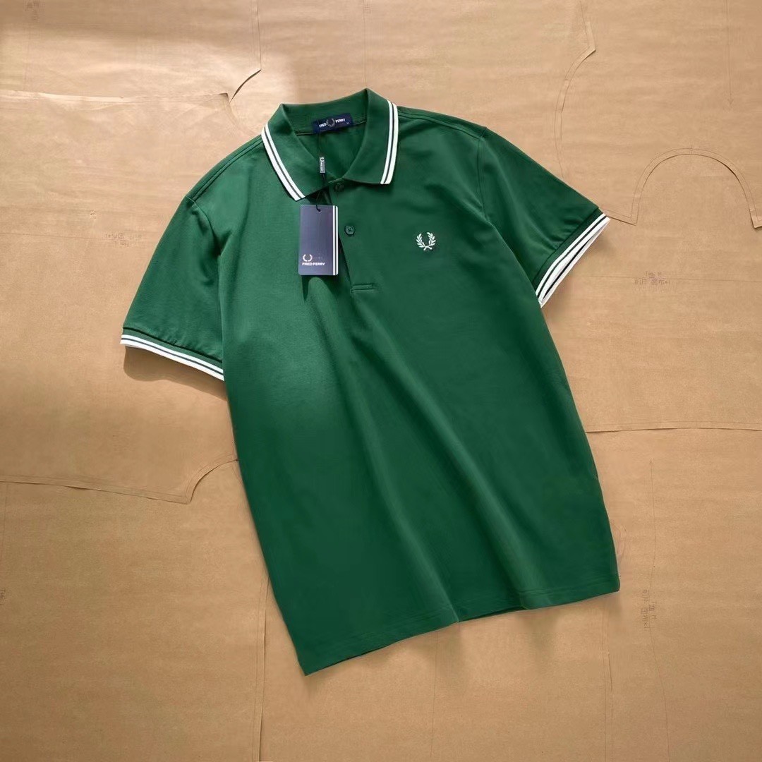 Áo polo Fre.Perry logo ngực cổ phối viền (0803)-Xanh Rêu