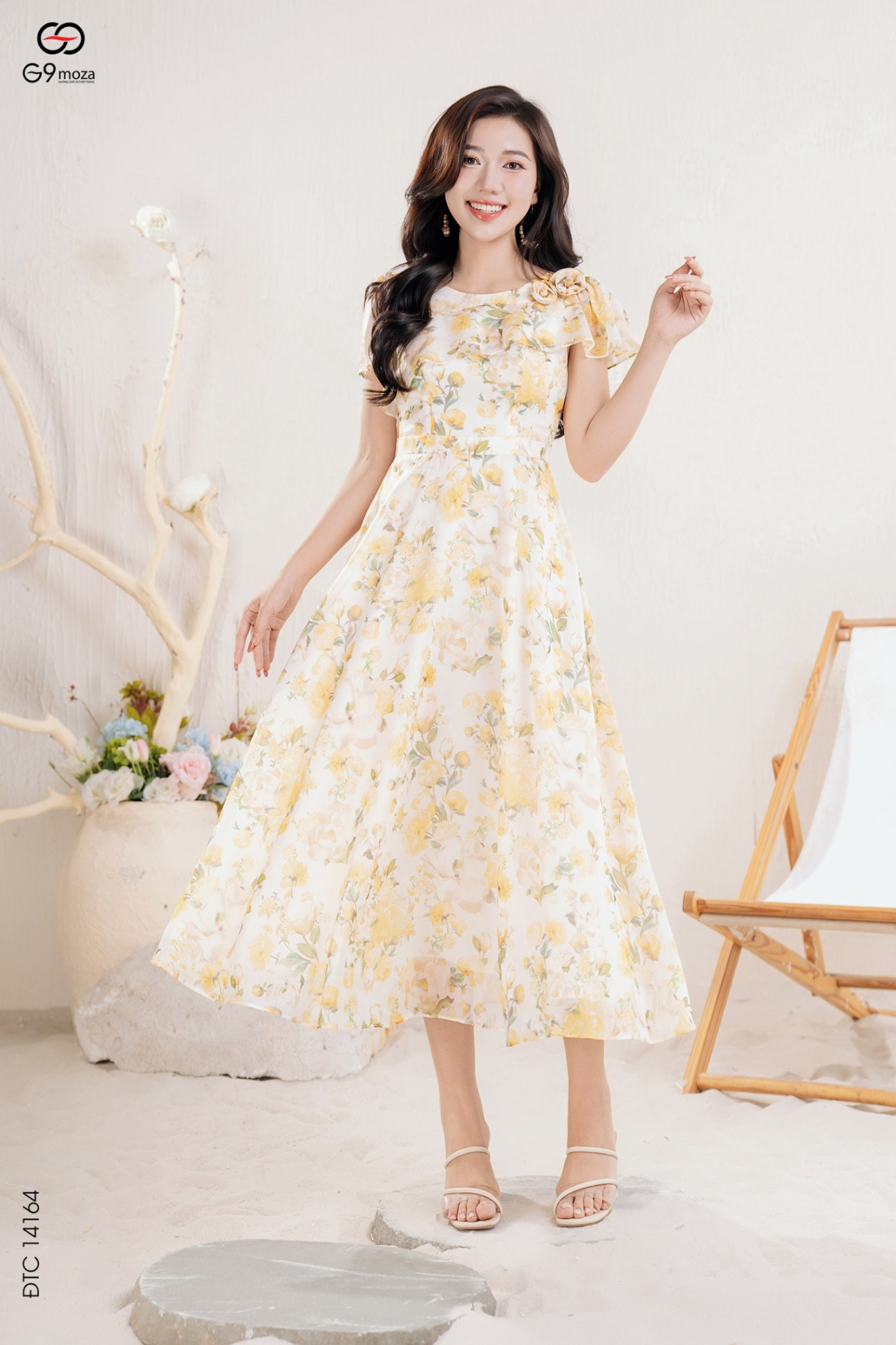 Váy maxi dáng dài phối bèo cổ đính hoa 3D 25S11ĐTCMX14164-2