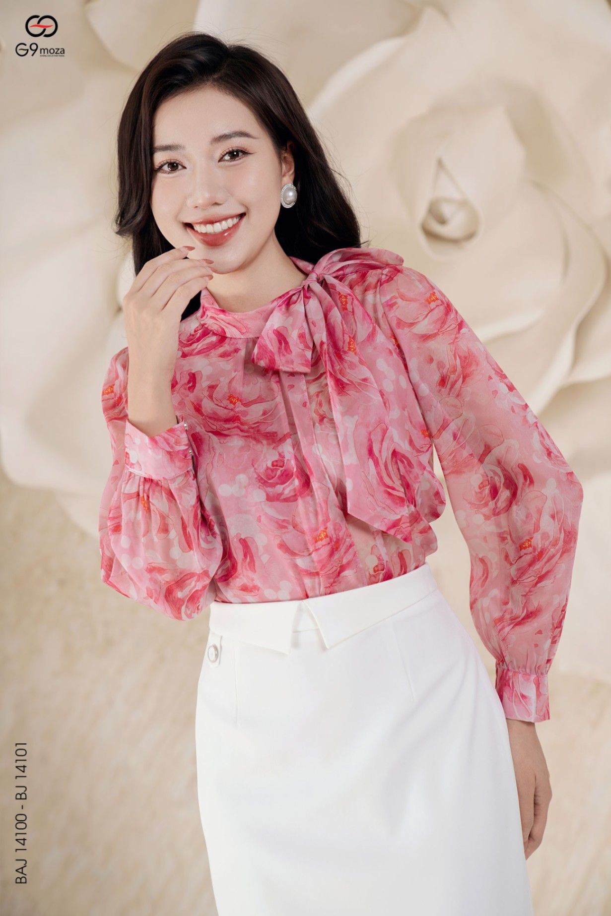 Áo sơ mi dài tay phối nơ 25S16BAJ14100-1