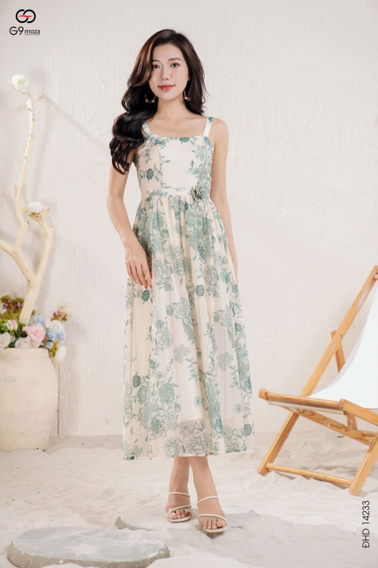 Váy hai dây dáng xòe đính hoa 3D 25S51ĐHD14233-1