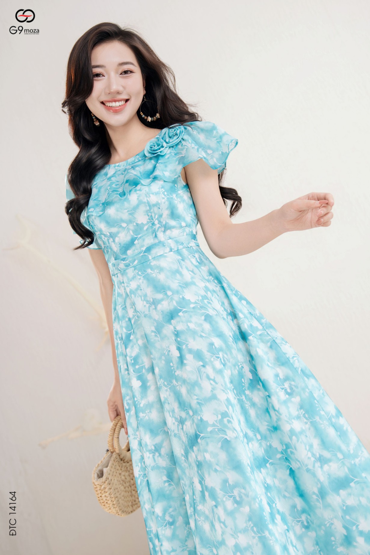 Váy maxi dáng dài phối bèo cổ đính hoa 3D 25S11ĐTCMX14164-1