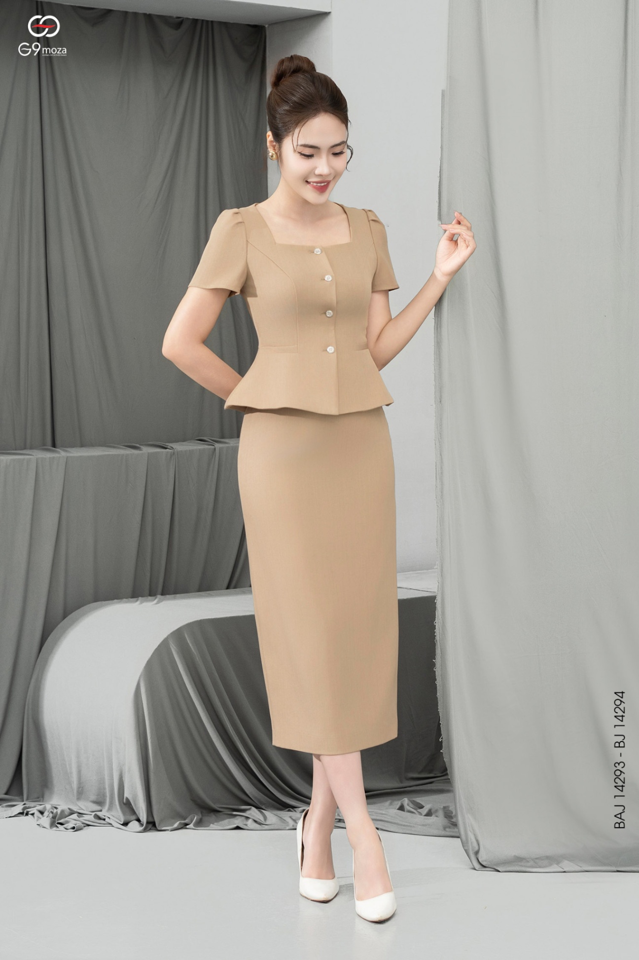 Chân váy midi dáng ôm xẻ tà sau 25S57BJ14294-1