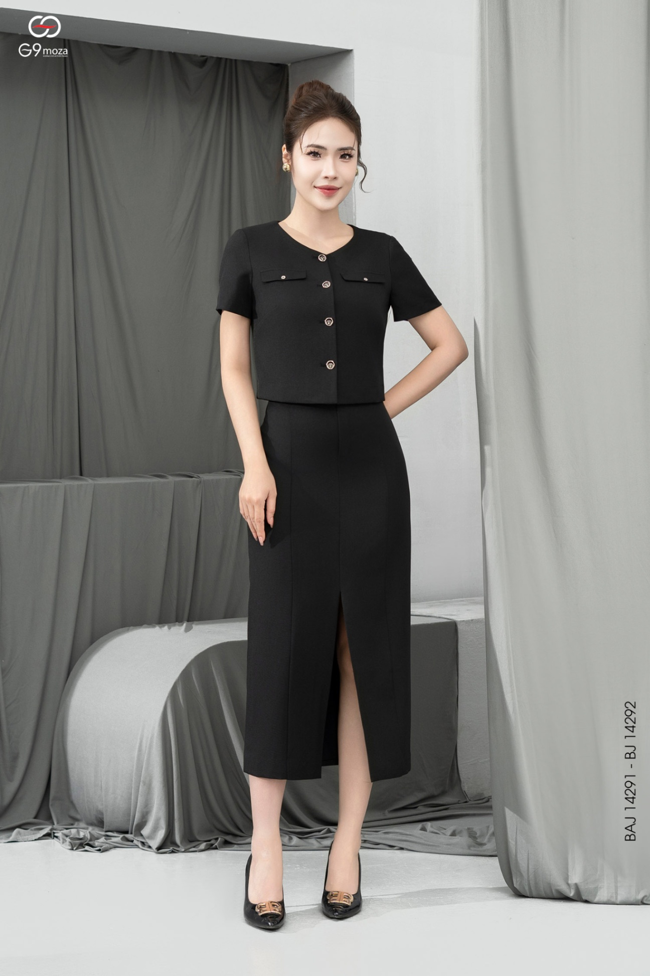 Chân váy midi dáng dài xẻ tà 25S12BJ14292-1